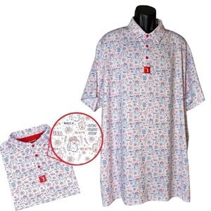 Bogey Bros ‘Merica USA Freedom All Over Print Men Stretch White Golf Polo Sz 3XL